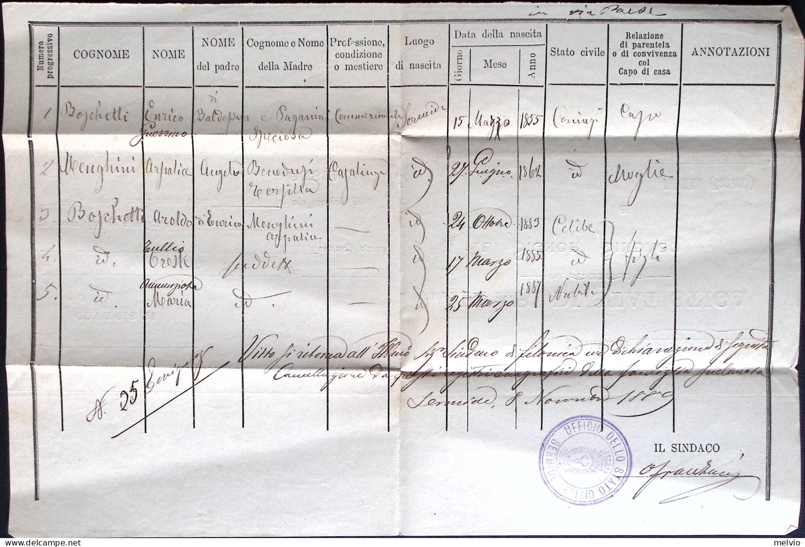 1889-municipio Di Sermide Affari Di Statistica Certificato Di Residenza Affr.1c. - Marcophilia