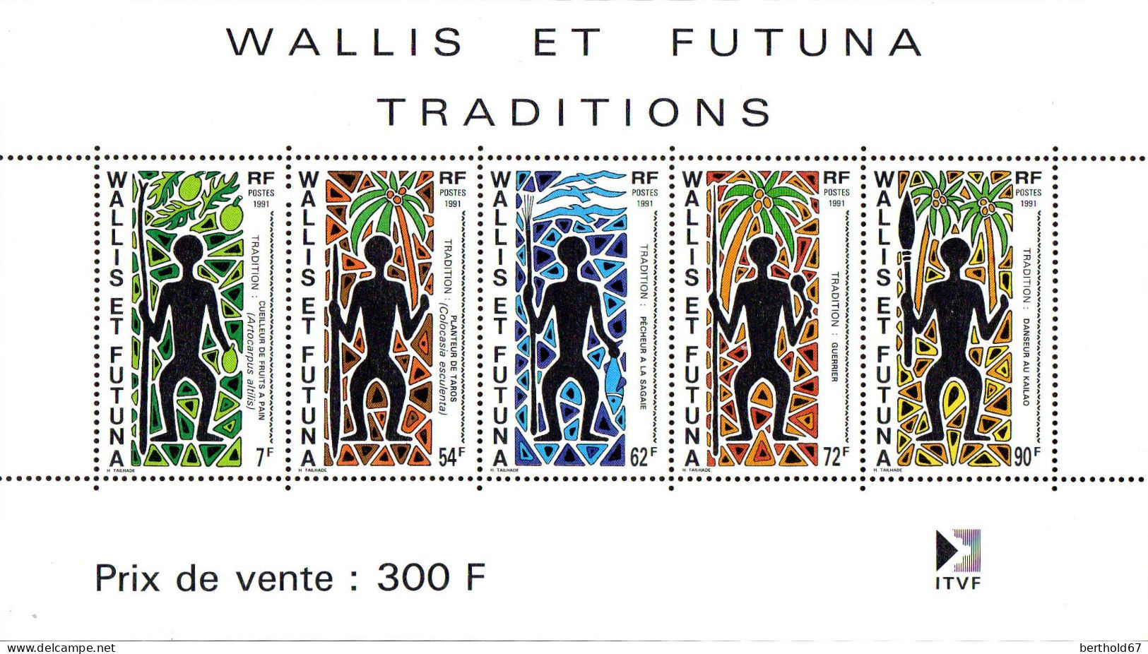 Wallis & Futuna Bloc N* Yv: 5 Mi:5 Traditions Tâches Impres Devant (avec Charnière) - Blocs-feuillets