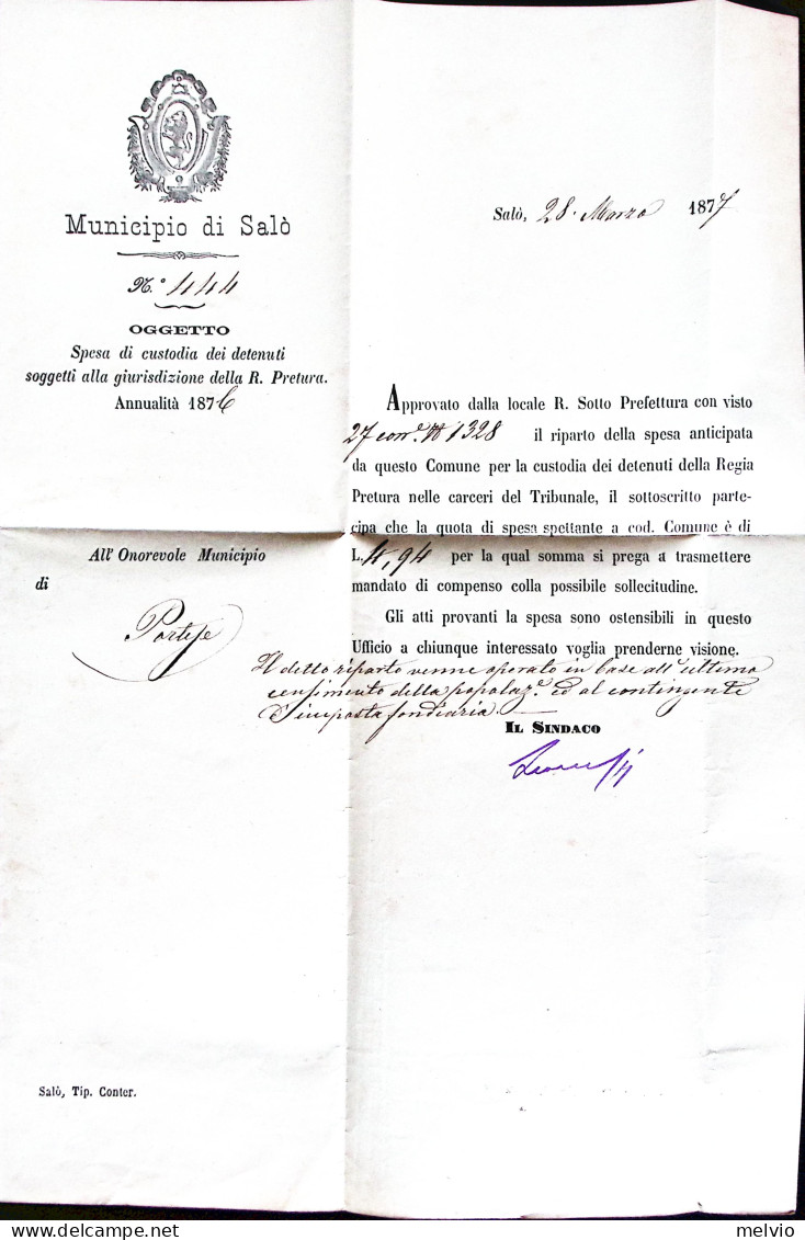 1877-SALO' C.2 (1.4) Su Piego Affrancato Cifra C.2 - Marcophilia