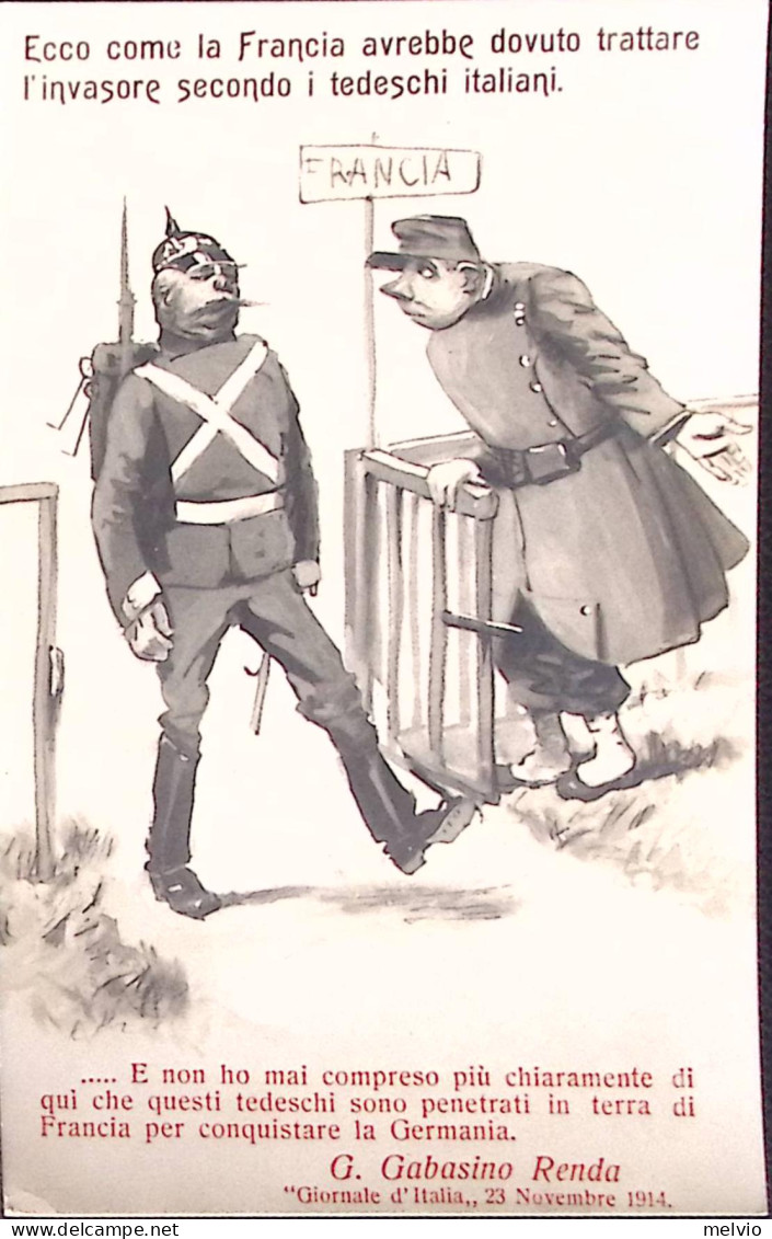 1914-Francia E Gli INVASORI TEDESCHI ITALIANI Cartolina Umoristica Nuova - Humour