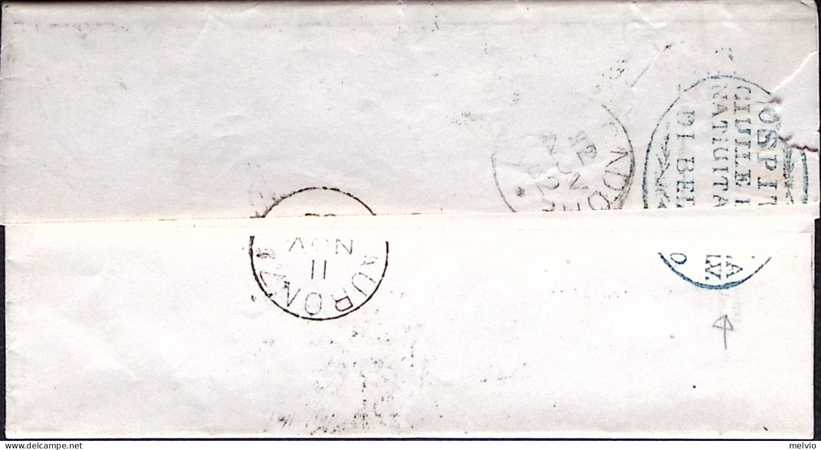 1882-OSPITALE Della Città Di BELLUNO Ovale Al Verso Di Piego Affrancato Effigie  - Storia Postale