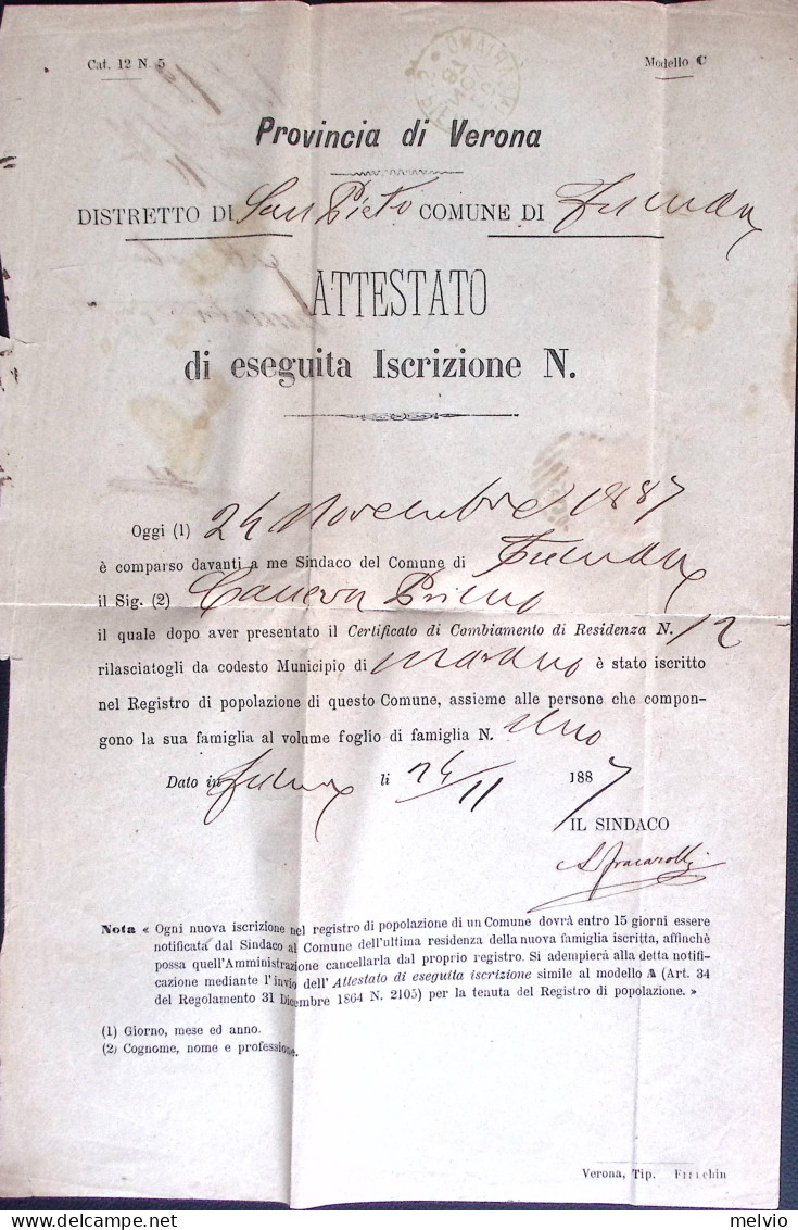 1887-S.PIETRO INCARIANO C1 + Sbarre (20.11) Su Lettera Completa Testo Affrancata - Poststempel