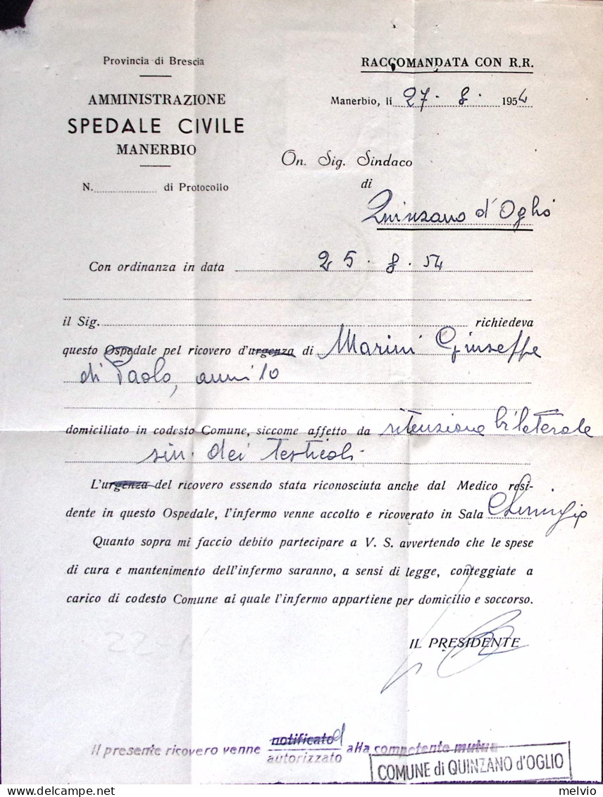 1954-TURISTICA Lire 60 Isolato Su Piego Raccomandato Manerbio (27.8) - 1946-60: Marcophilia