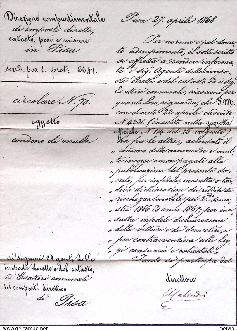 1868-PISA C1 (28.4) Su Lettera Completa Di Testo + Ovale R.Poste Direttore Comp. - Marcophilia