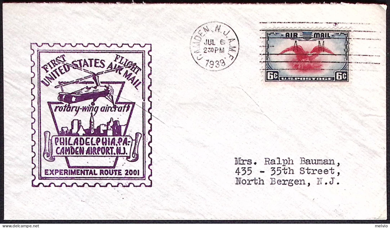 1939-U.S.A. I^volo Elicottero Filadelfia Camden Del 6 Luglio - Lettres & Documents