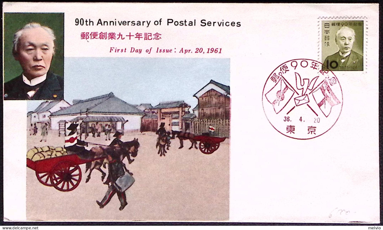 1961-Giappone 90^ Anniversario Del Servizio Postale - Covers & Documents