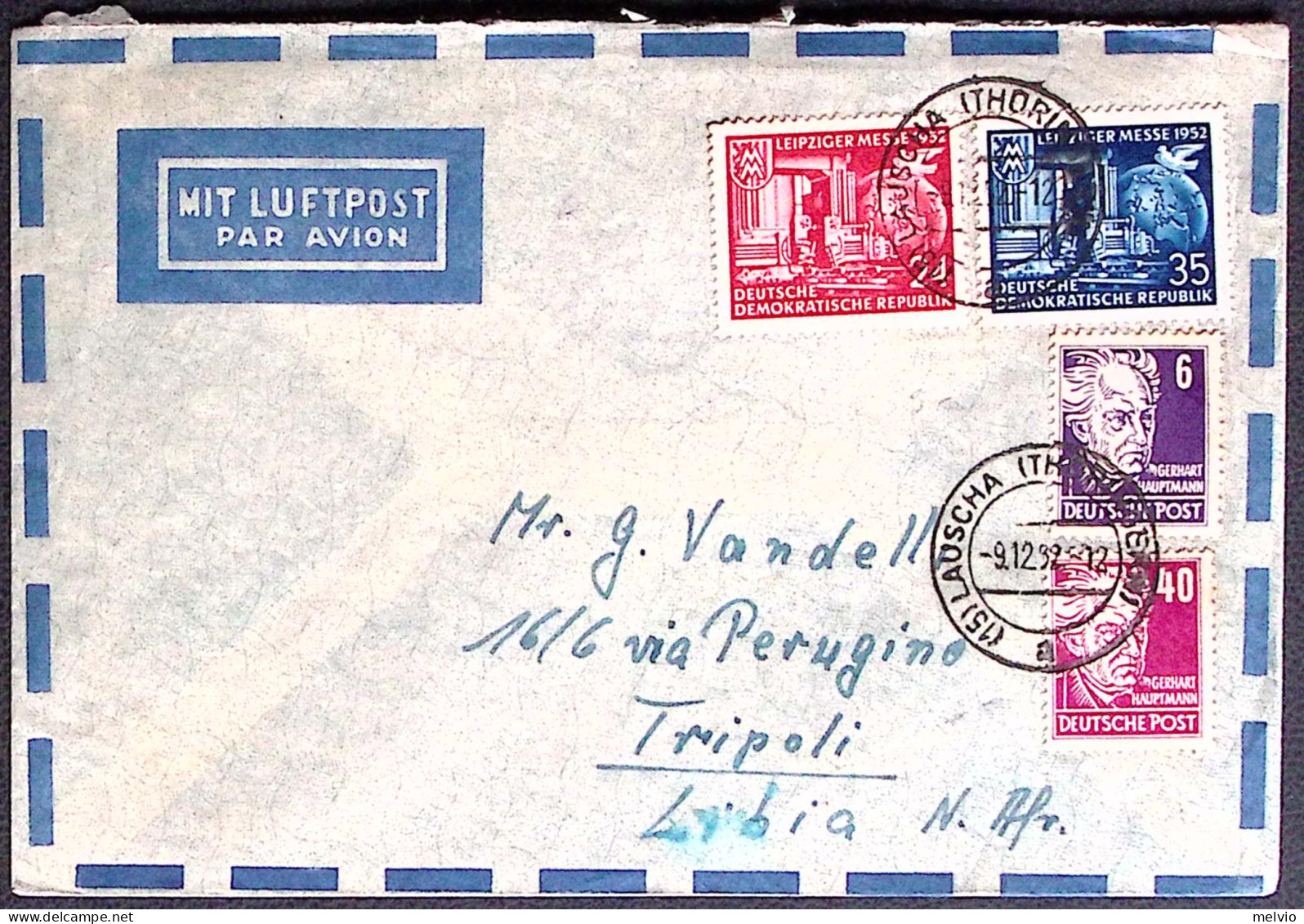 1952-Germania DDR Lettera Diretta A Tripoli Libia Con Affrancatura Multipla - Lettres & Documents