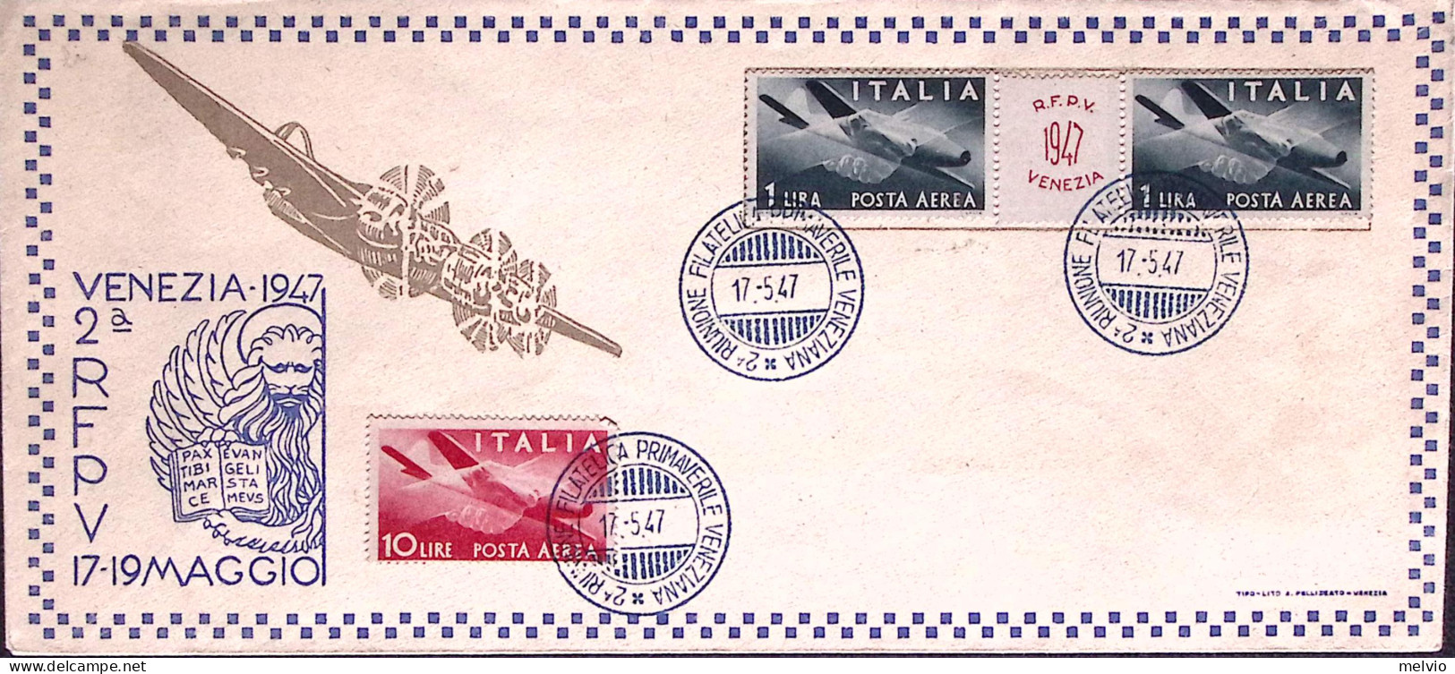 1947-2^ Manifestazione Filatelica Primaverile Veneziana Su Busta Con Annullo Spe - 1946-60: Marcofilia