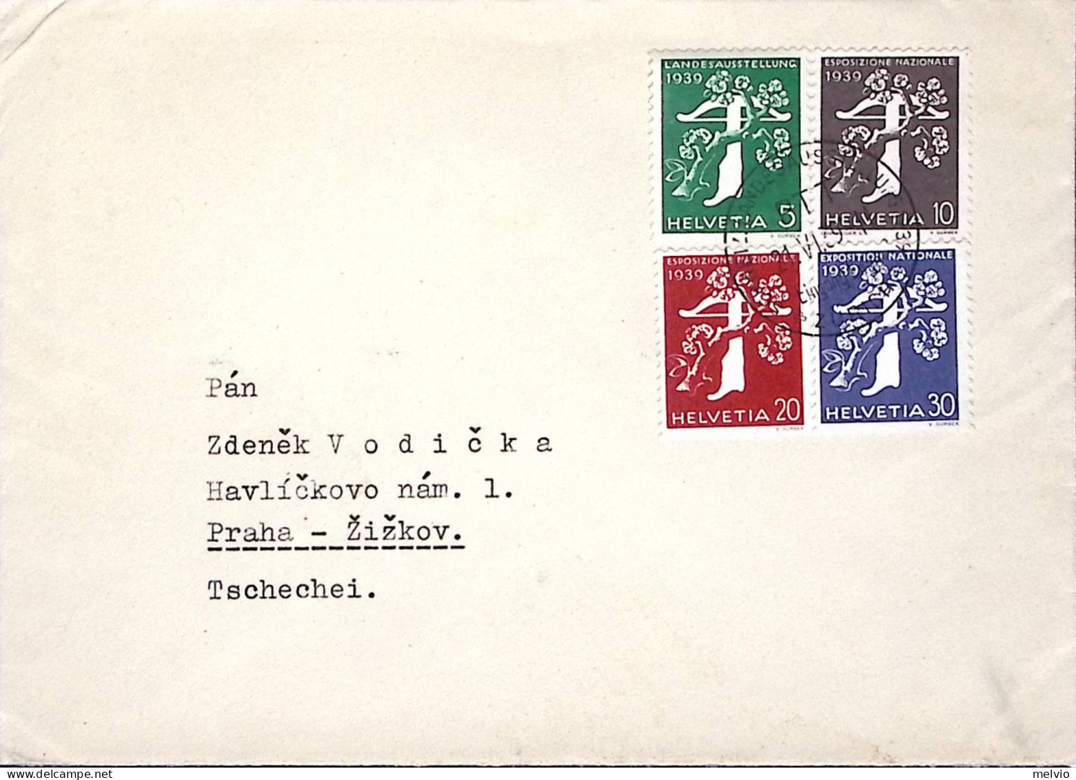 1939-Svizzera Lettera Per Praga Affrancata 4 Valori Esposizione Zurigo - Covers & Documents