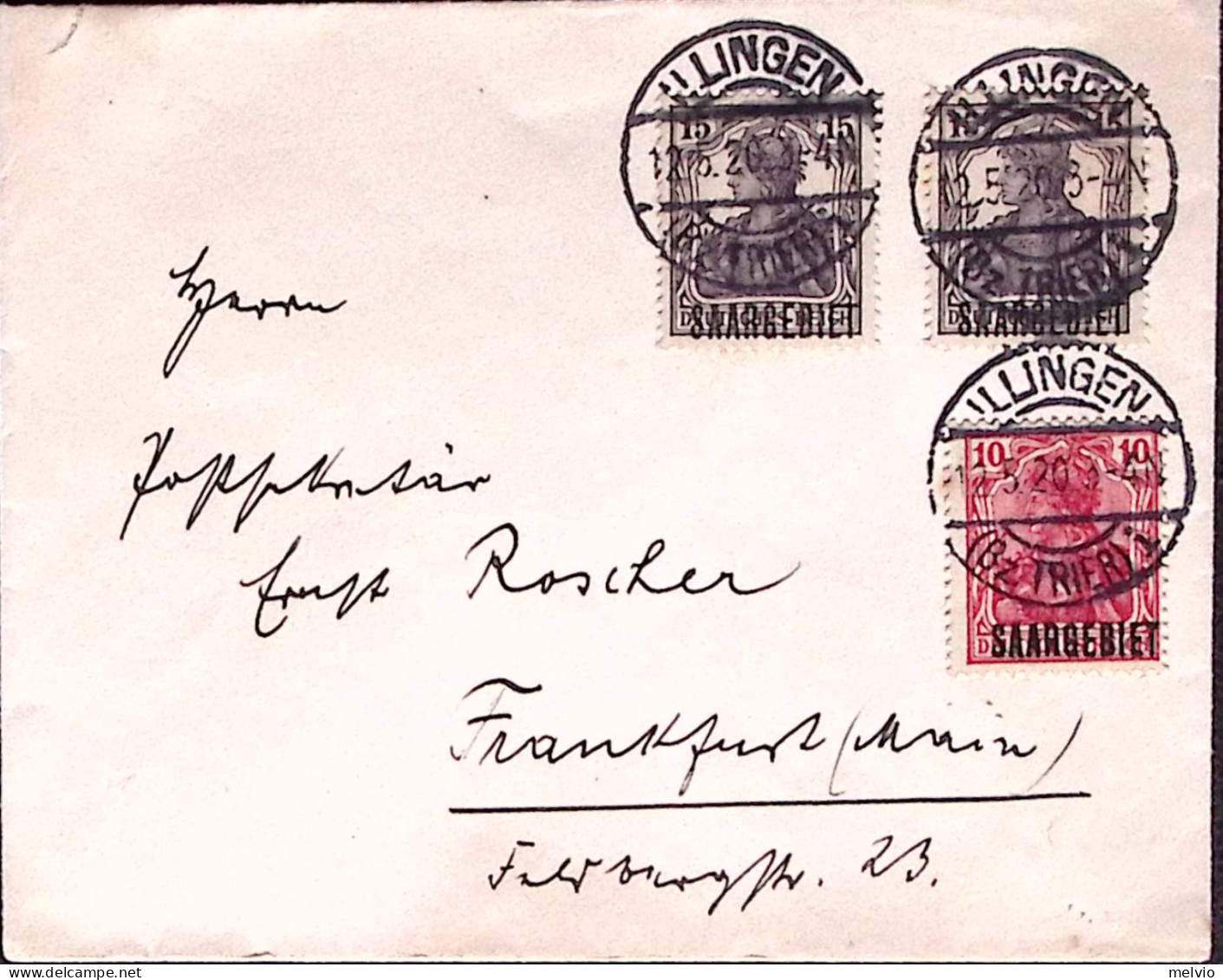 1920-Germania Sarre Lettera Affrancatura Multipla - Lettres & Documents