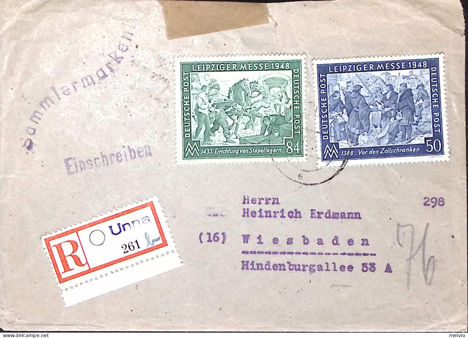 1948-Germania DDR Raccomandata Affrancata Due Valori Fiera Di Lipsia Con Tre Chi - Lettres & Documents