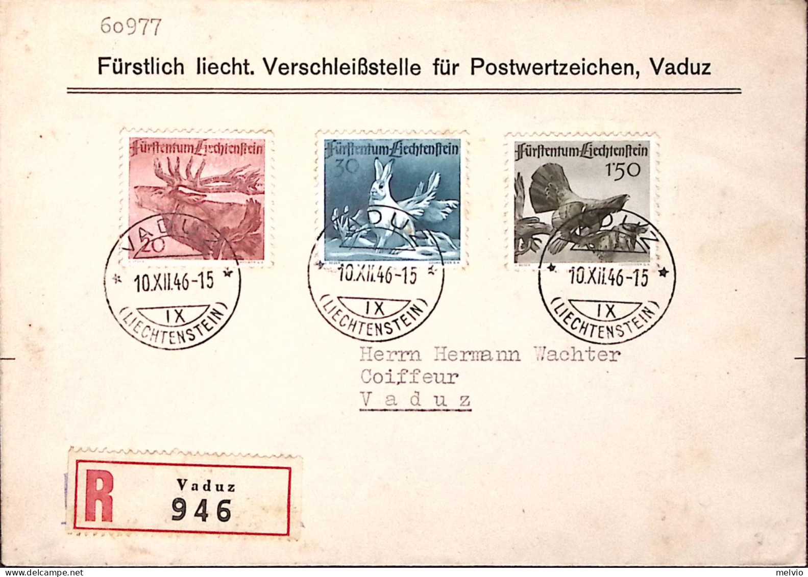 1946-Liechtenstein S.3 Valori Animali Su Raccomandata Fdc - Covers & Documents