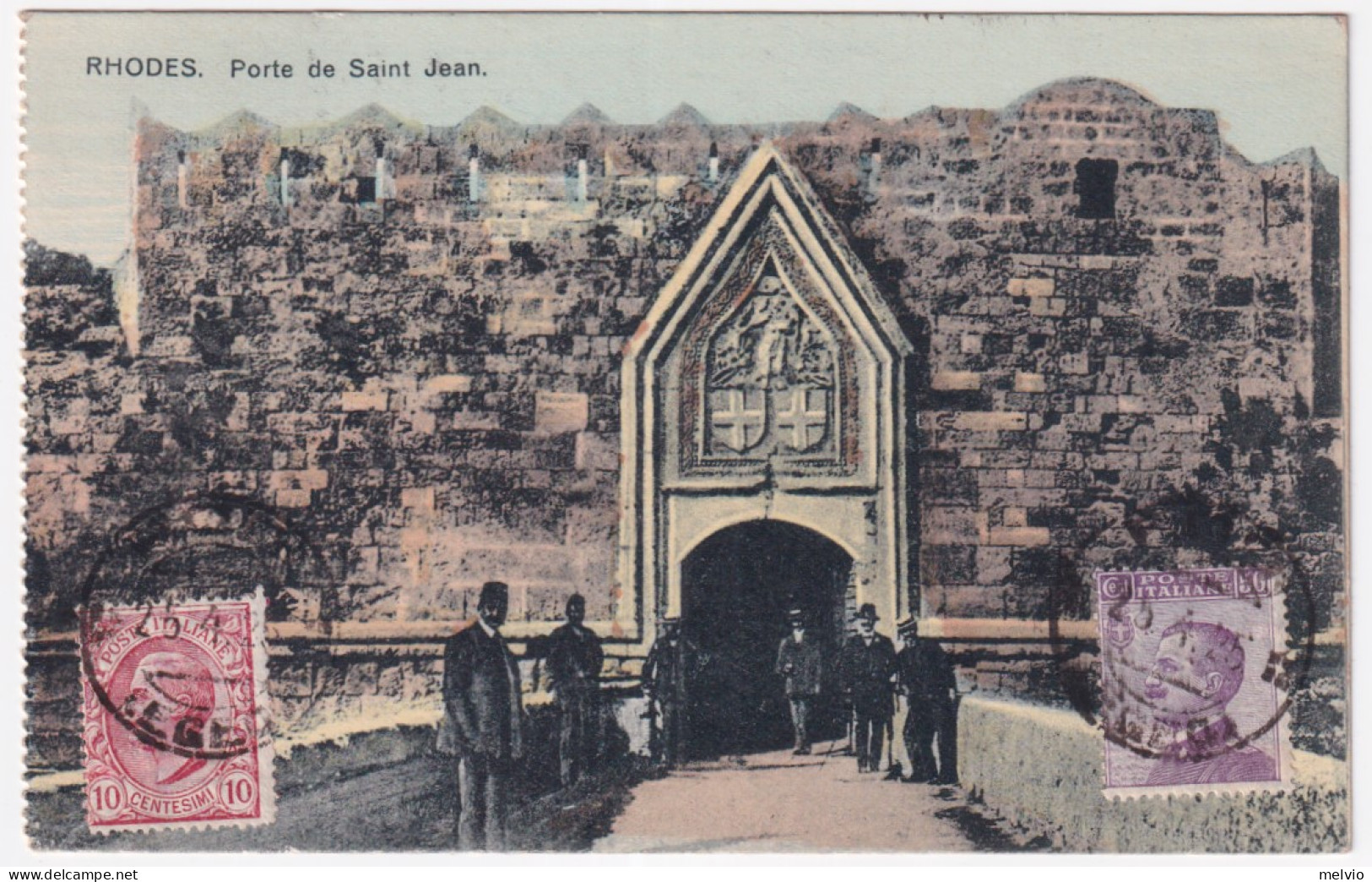 1924-EGEO Regno C.10 E 50 Su Cartolina (Rhodes Porta De Saint Jean) Affrancata L - Egée (Rodi)