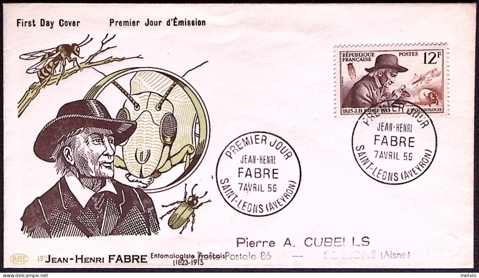1956-Francia Busta Fdc J.H.Fabre - Briefe U. Dokumente