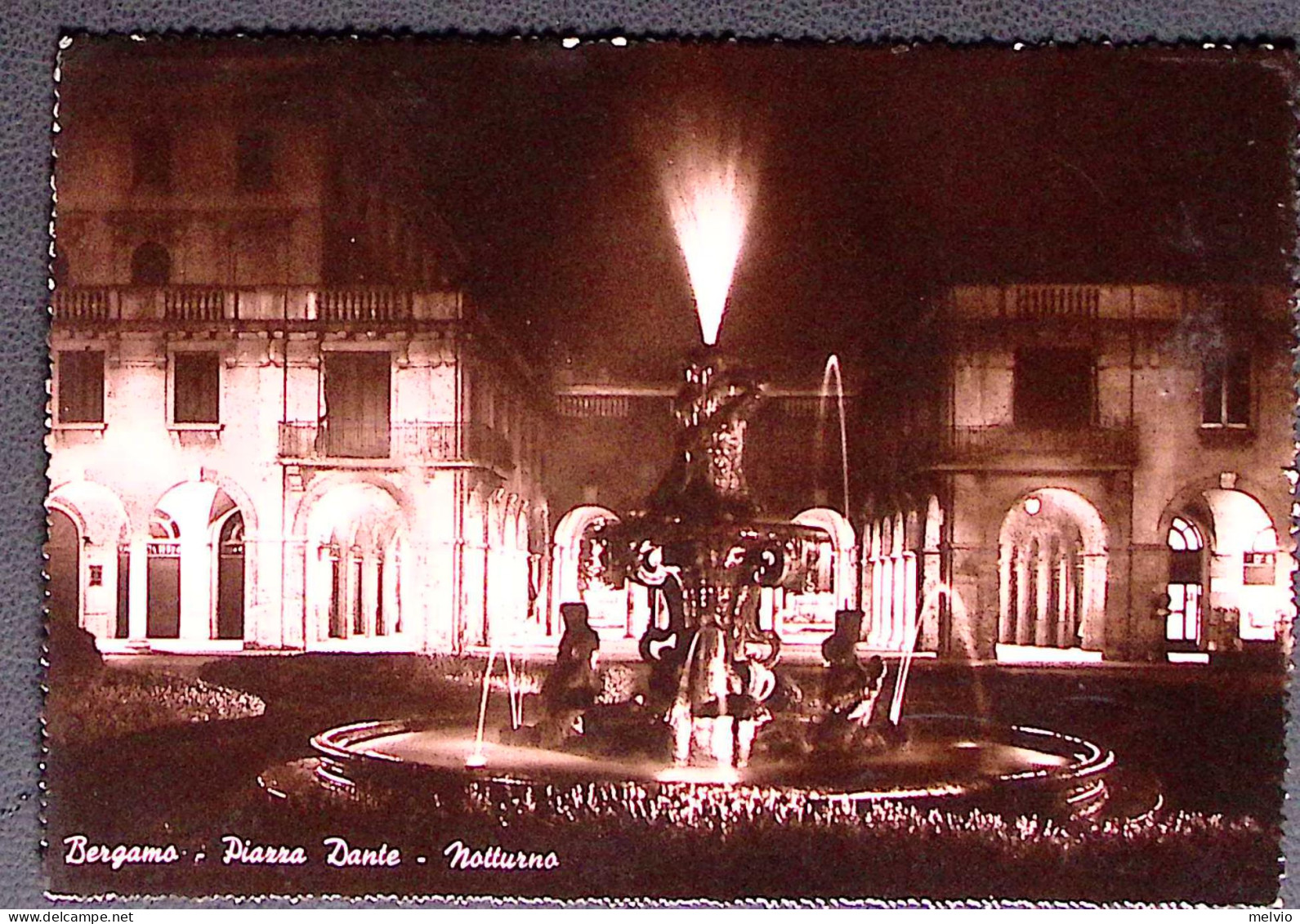 1948-Bergamo Piazza Dante Notturno, Cartolina Viaggiata Annullo Italiani Sottosc - Bergamo