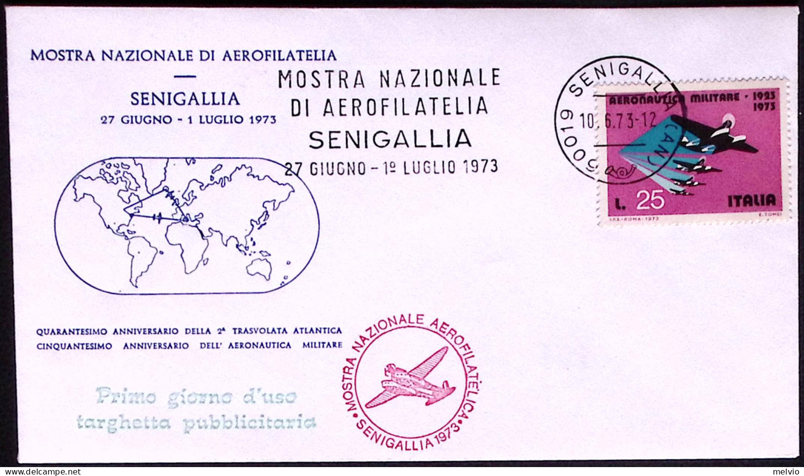 1973-aerogramma Con Bollo Mostra Nazionale Di Aerofilatelia Senigallia - 1971-80: Marcophilie
