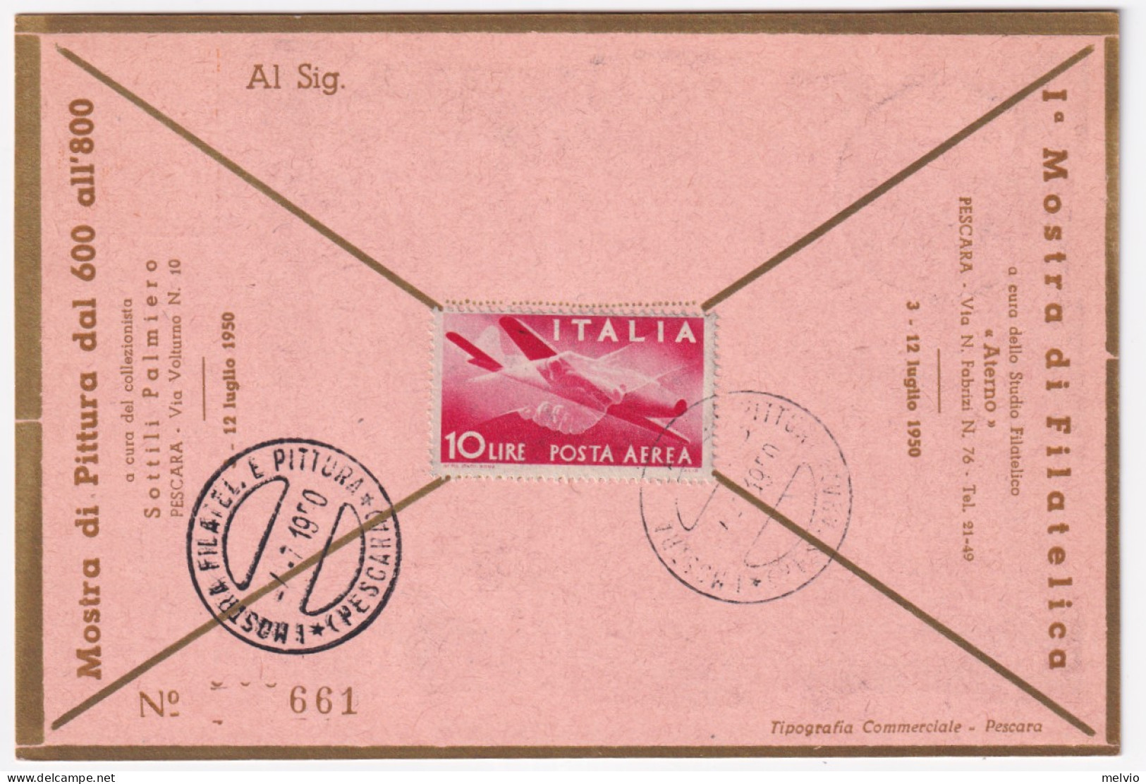 1950-PESCARA 1 Mostra Filatelia E Pittura (4.7) Annullo Speciale Su Cartolina - Expositions