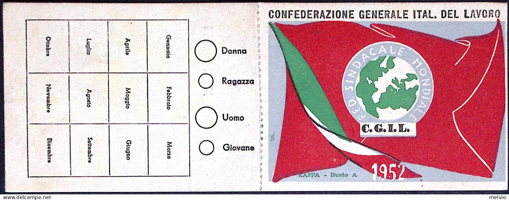1952-tessera C.G.I.L. Confederazione Generale Italiana Del Lavoro - Membership Cards