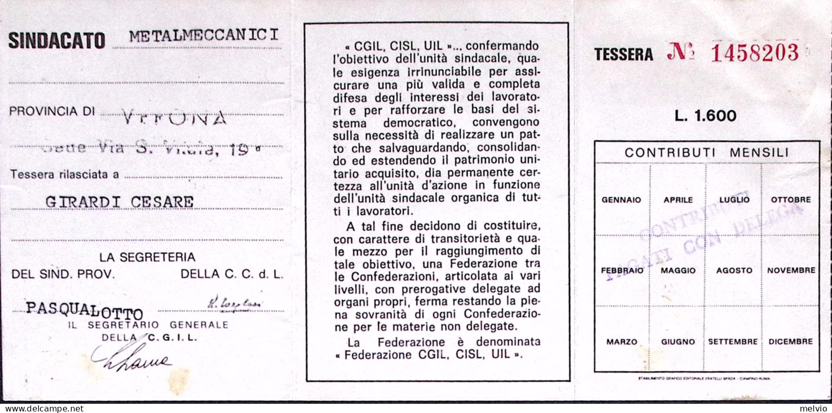 1975-tessera C.G.I.L. XXX Della Liberazione - Membership Cards