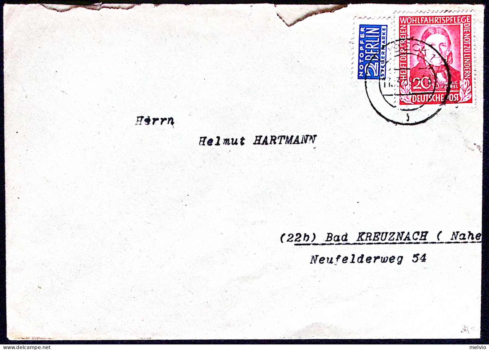1950-Germania Lettera Affrancata 20+10pf. Frobel Isolato - Covers & Documents