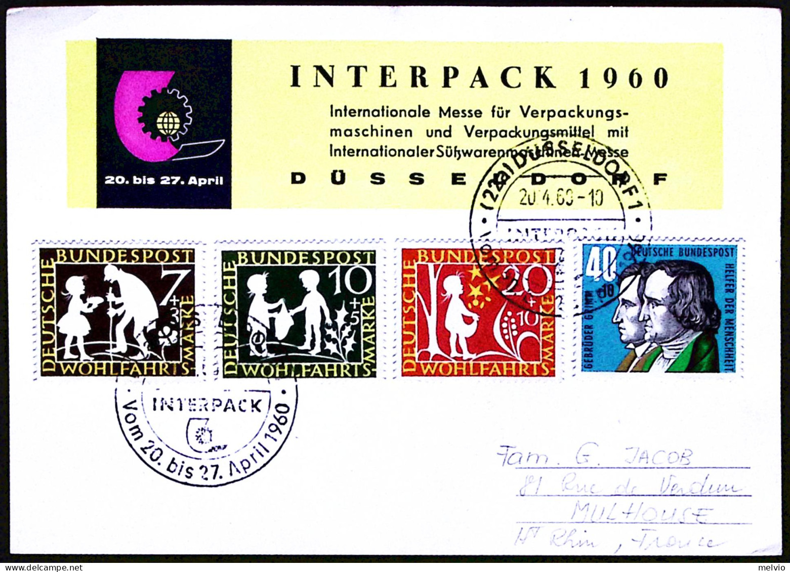 1960-Germania Cartolina Interpack Con Bella Affrancatura Serie 4 Valori Wohfahrt - Covers & Documents