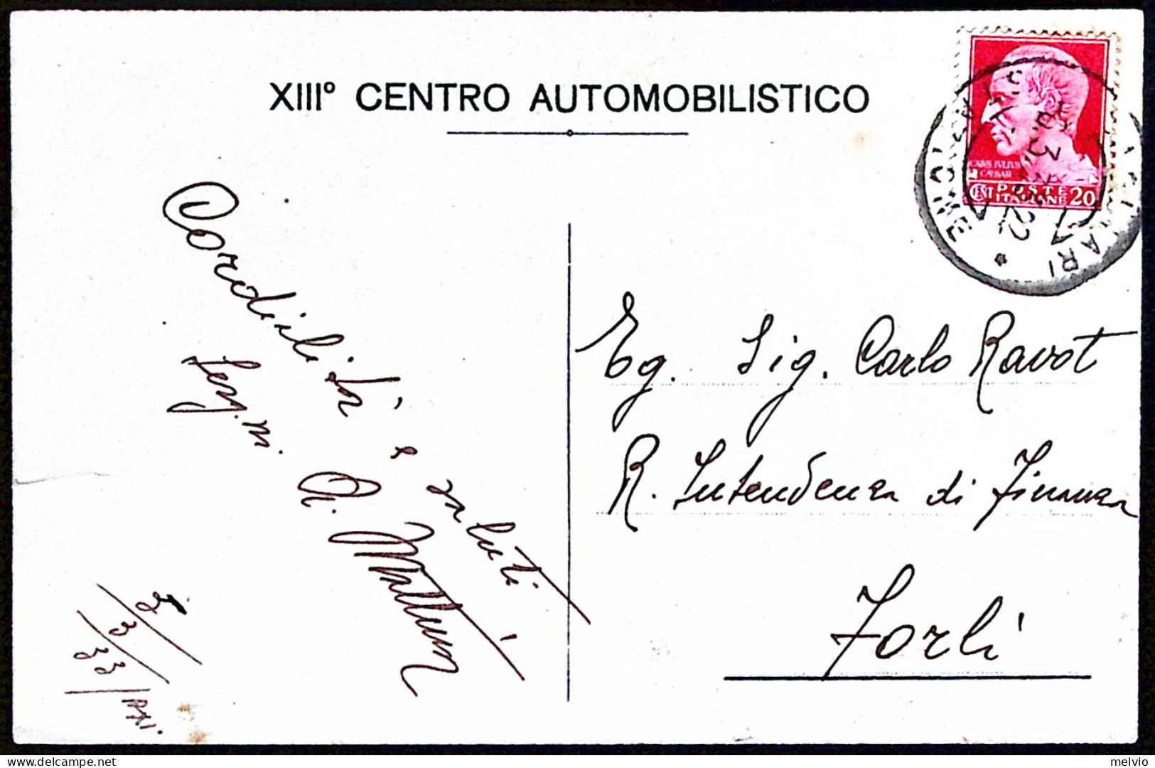 1938-XIII^centro Automobilistico Cagliari, Viaggiata - Covers & Documents