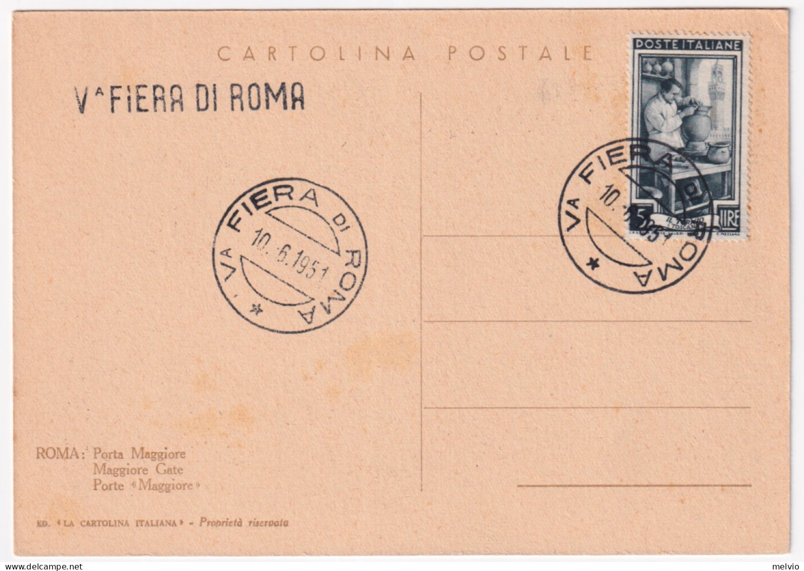 1951-ROMA Porta Maggiore V Fiera (10.6) Annullo Speciale E Lineare Su Cartolina - 1946-60: Poststempel