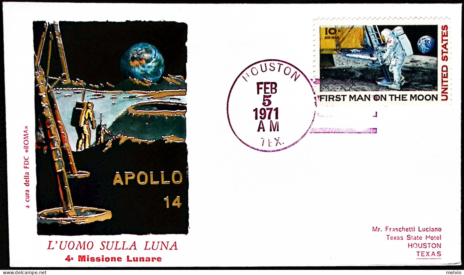 1971-U.S.A. Busta Commemorativa Tematica Spazio Apollo 14 L'uomo Sulla Luna - Lettres & Documents