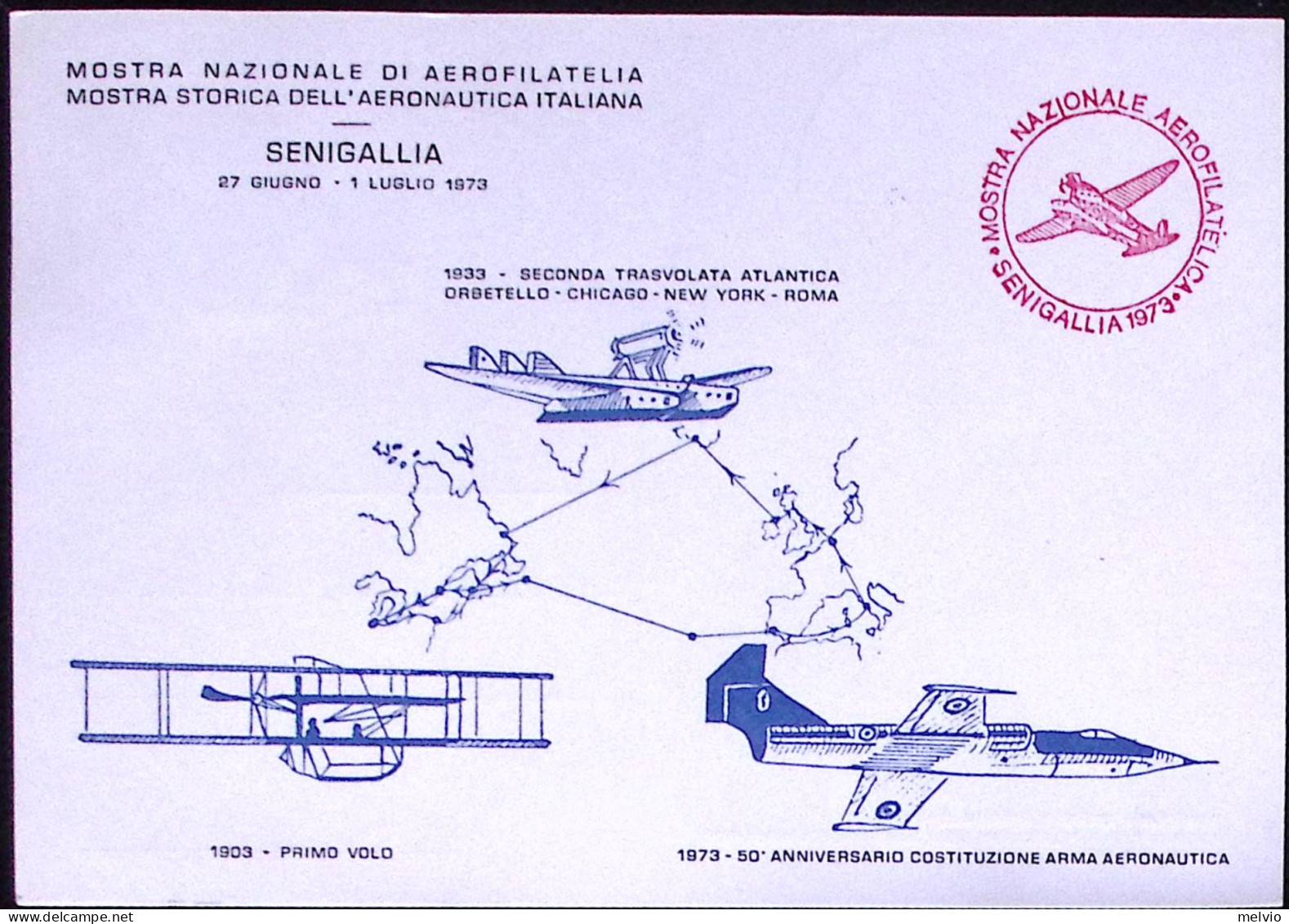 1973-cartolina Commemorativa Della XIX Mostra Nazionale Di Aerofilatelia Senigal - 1971-80: Marcophilia