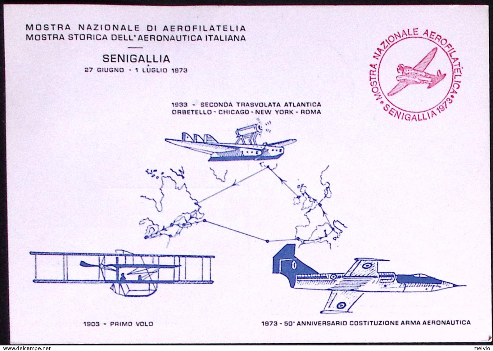 1973-cartolina Commemorativa Della XIX Mostra Aerofilatelia Di Senigallia - 1971-80: Marcophilia