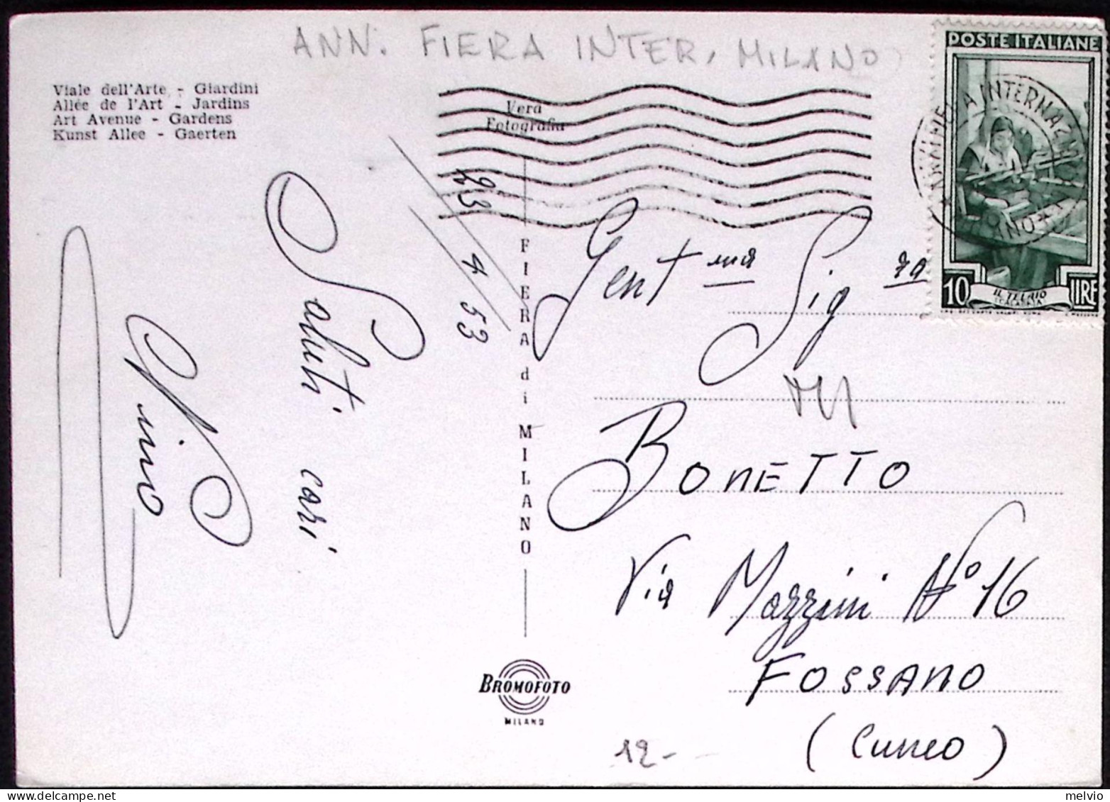 1953-annullo XXXI Fiera Internazionale Milano Su Cartolina Giardini Viale Dell'A - Milano (Mailand)