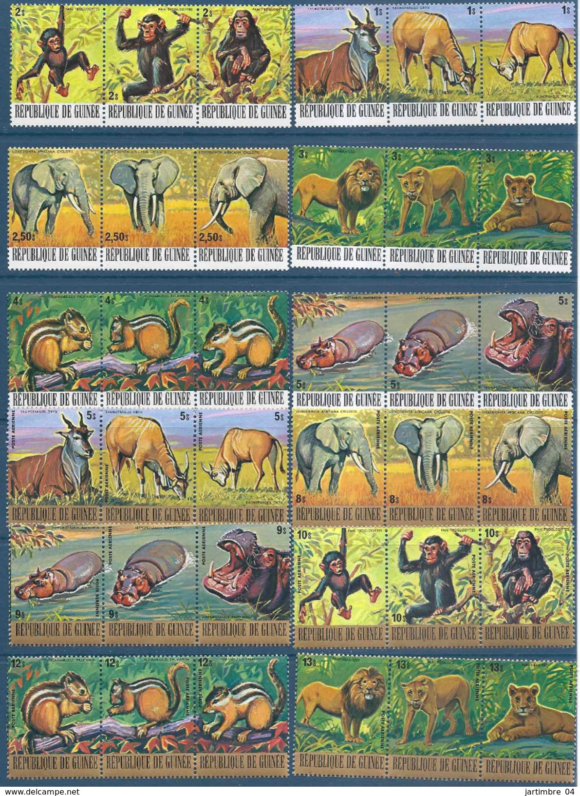 1977 GUINEE 604-21+ PA 116-33** Animaux, Singe, éléphant, Lion, Hippopotame, Côte 65.00 - Guinée (1958-...)