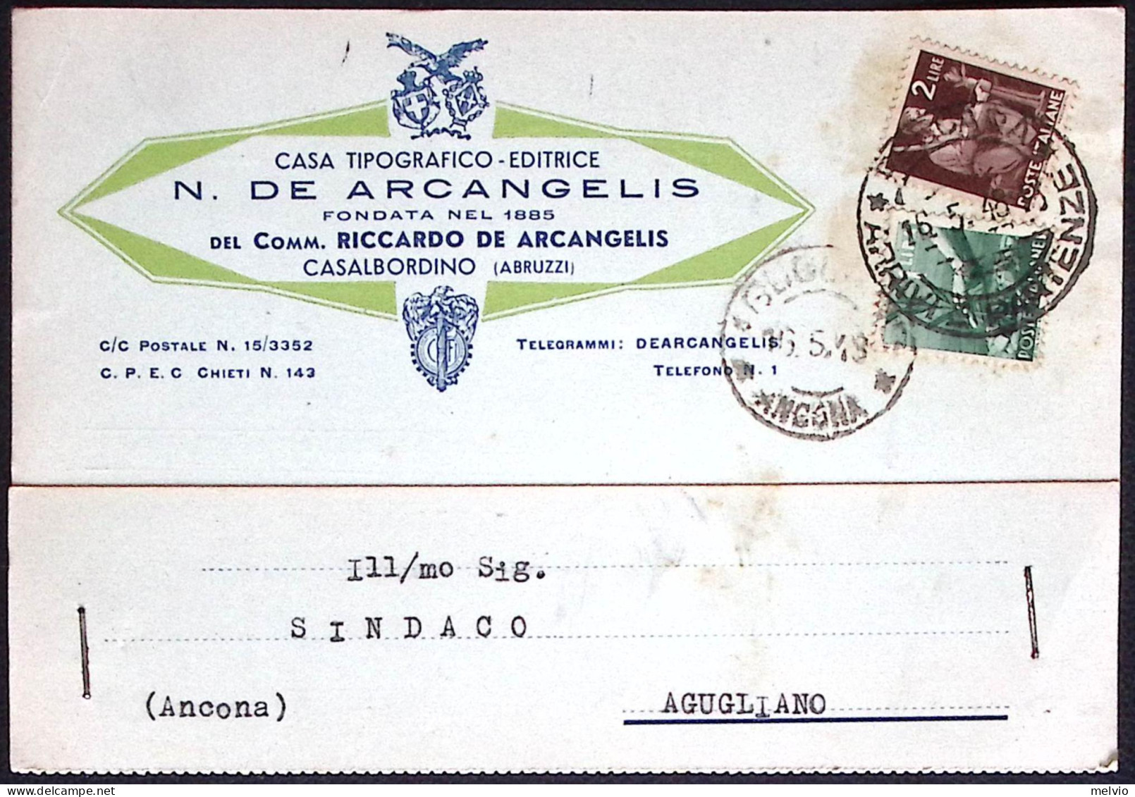 1949-cartolina Con Intestazione Pubblicitaria Casa Editrice De Arcangelis Di Cas - 1946-60: Marcophilia