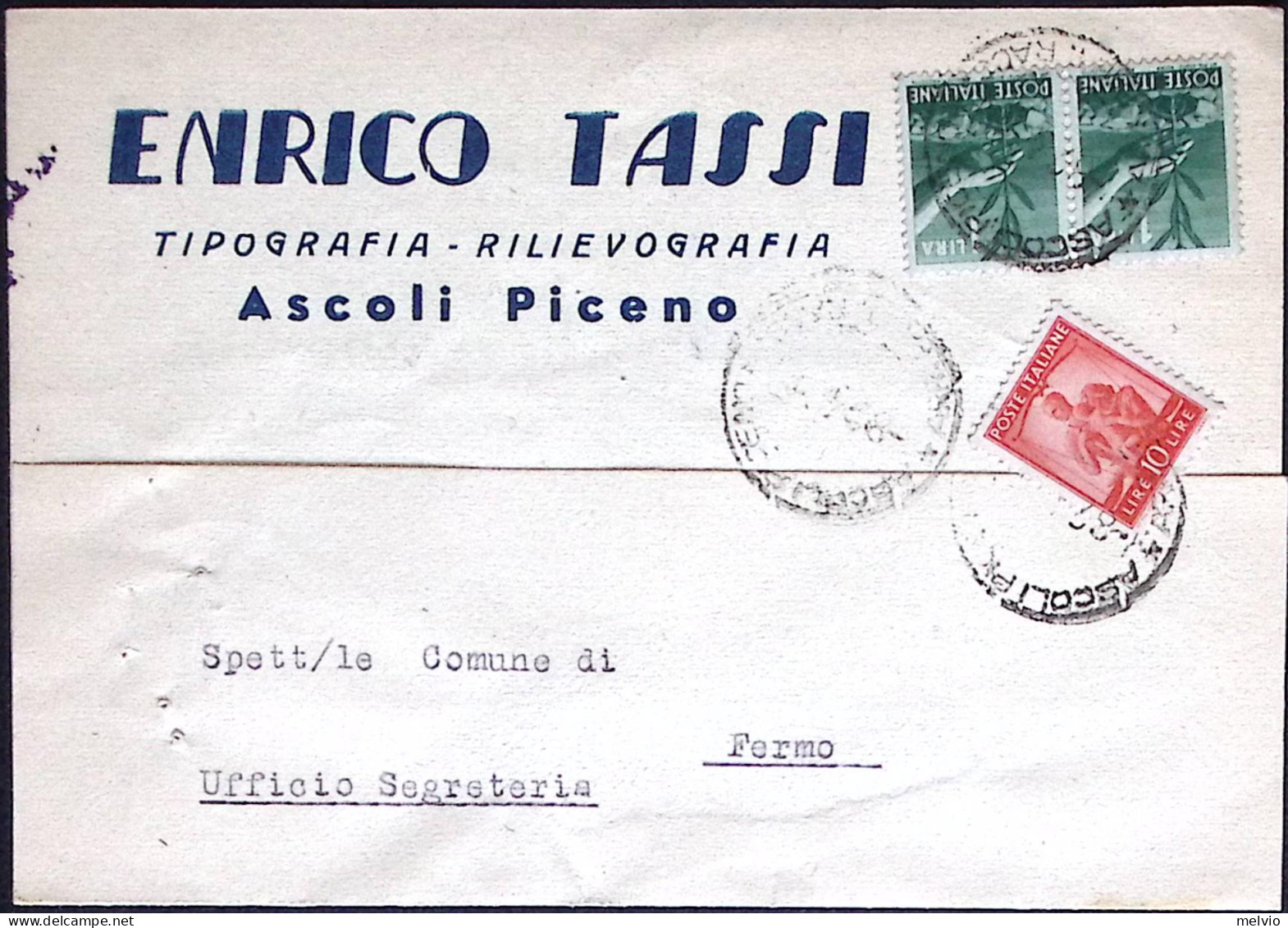 1949-cartolina Intestazione Pubblicitaria Errico Tassi Tipografia Ascoli Piceno  - 1946-60: Marcofilia