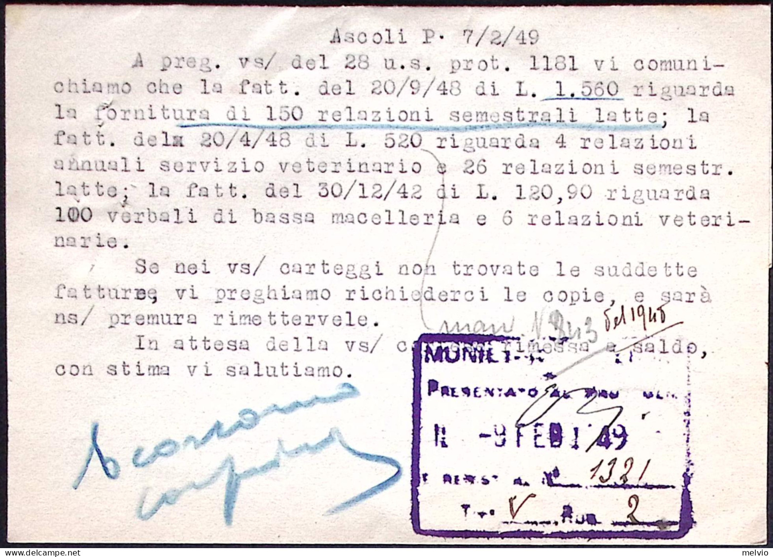 1949-cartolina Intestazione Pubblicitaria Errico Tassi Tipografia Ascoli Piceno  - 1946-60: Marcofilia