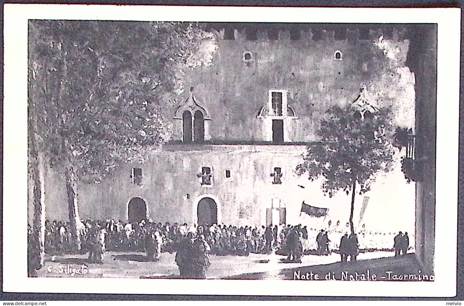 1950-cartolina Notte Di Natale Taormina Affrancata Con Due L.3 Democratica - Messina