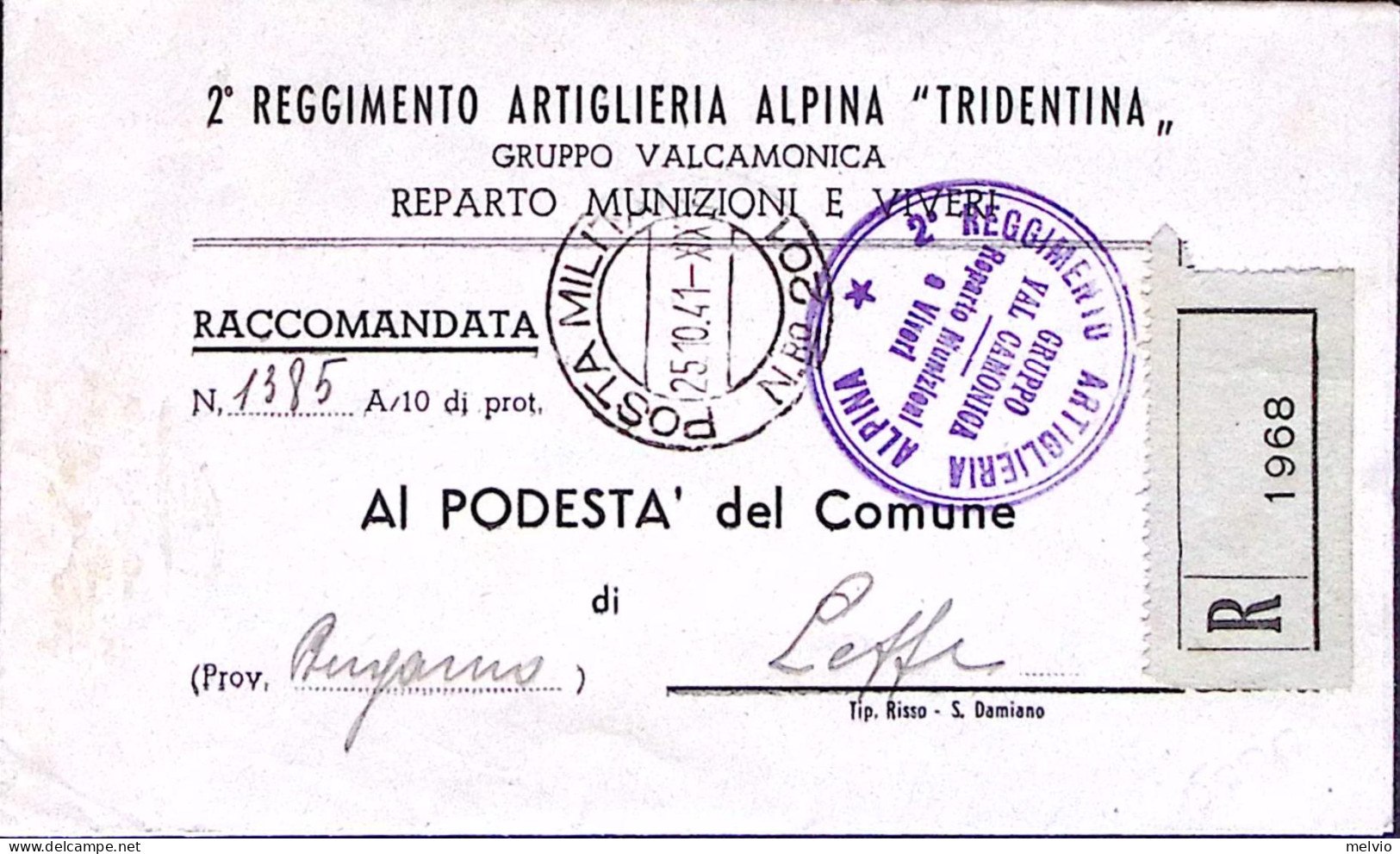 1941-Posta Militare/n.ro 201 C.2 (25.10) Su Piego Raccomandato - Guerre 1939-45