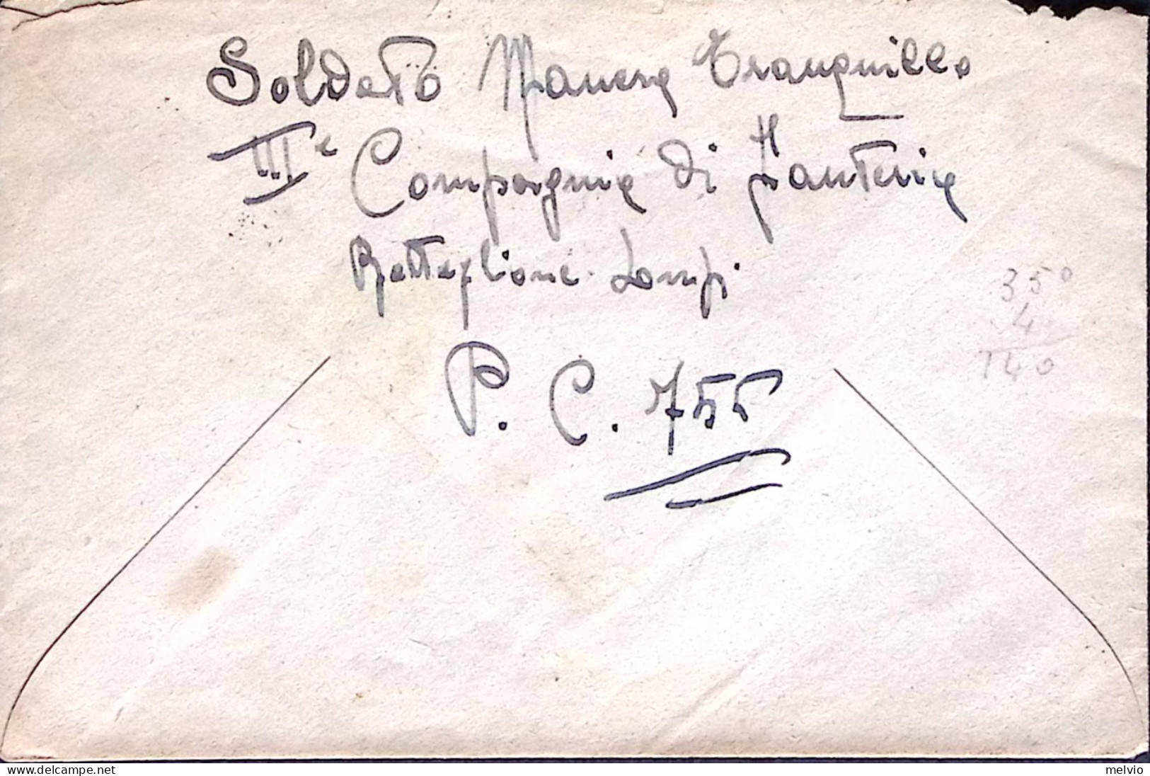 1944-R.S.I. Posta Da Campo N.755 Manoscritto Al Verso Di Busta Brescia (7.4) Non - Marcophilie