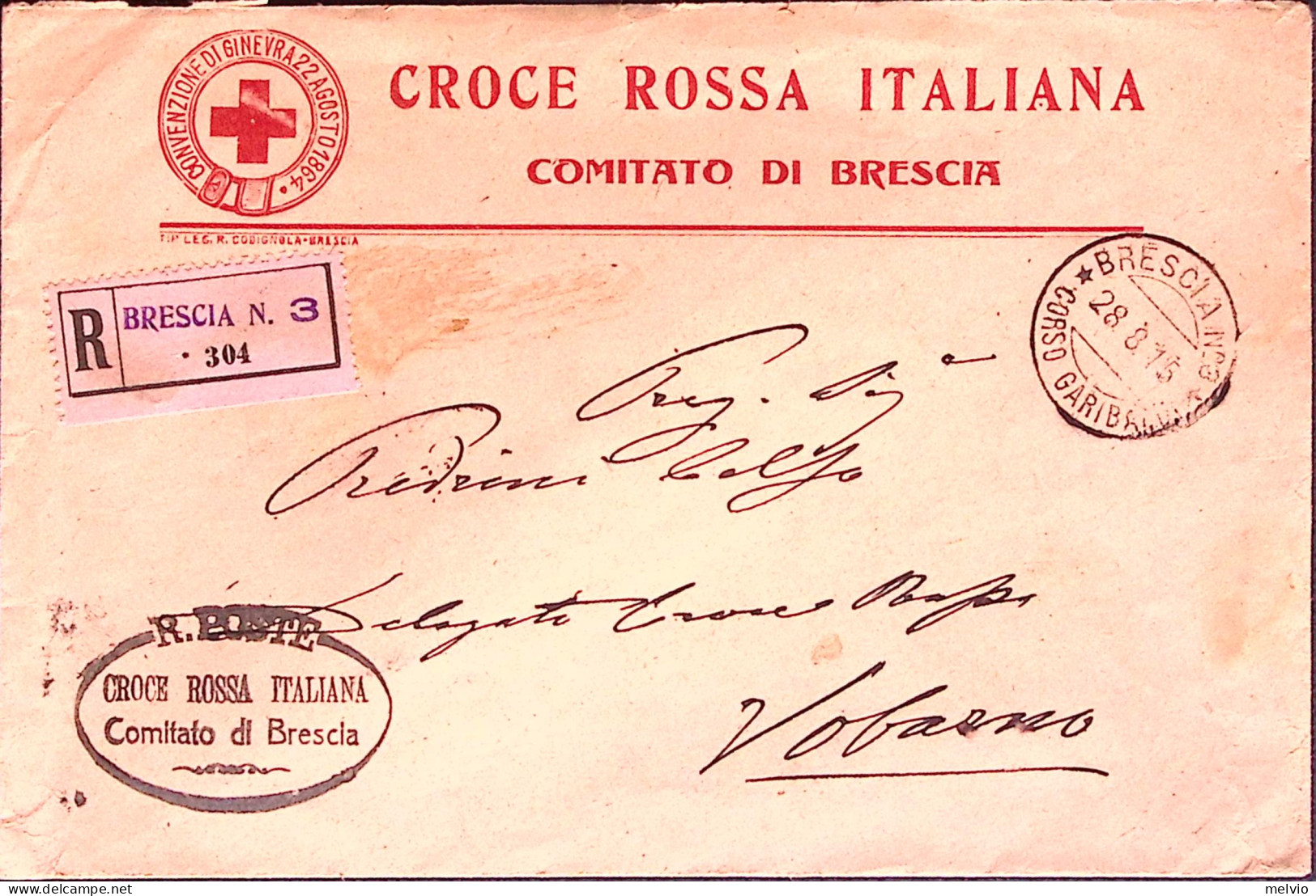 1915-CROCE ROSSA ITALIANA Comitato Di Brescia, Ovale Su Raccomandata Brescia (28 - Rotes Kreuz