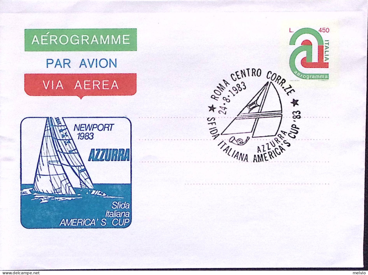 1983-AMERICA'S CUP Annullo Speciale (24.8) Su Commemorativo - 1981-90: Marcophilie