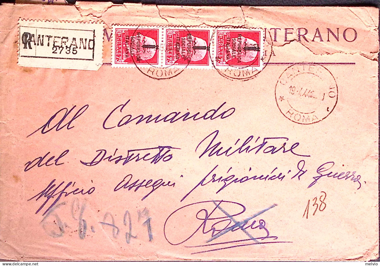 1944-R.S.I. Posta Da Campo Concentramento N.5600 C.2 (13.5.44) E Posta Da Campo  - Guerra 1939-45