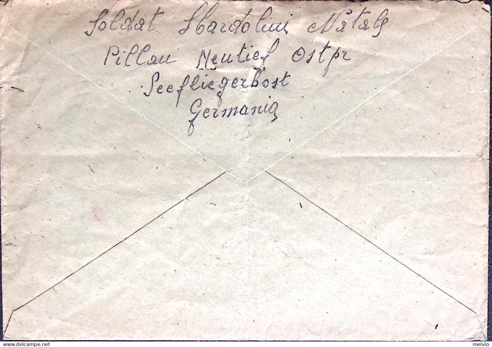 1943-R.S.I. PILLAU NEUTIEF/b (20.12) Su Busta Da Italiano In Germania Piega Cent - Guerra 1939-45