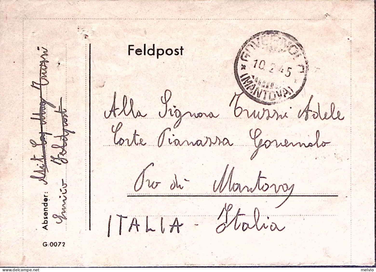1945-R.S.I.-FLAC BATTAGLION N.295 Manoscritto Al Verso Di Biglietto Franchigia D - Guerra 1939-45