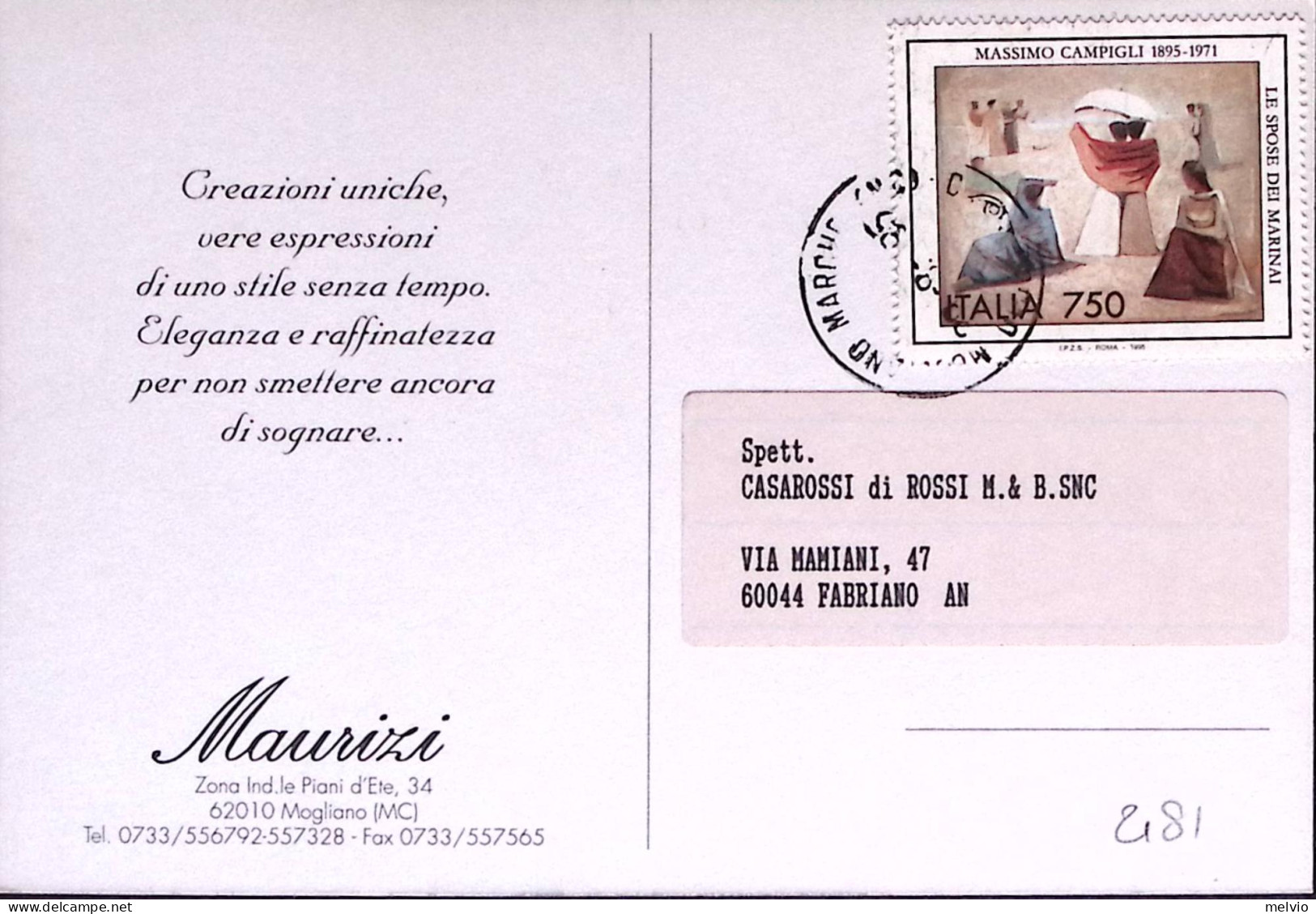 1995-MOGLIANO Maurzi Creazioni Uniche Viaggiata - 1991-00: Marcophilie