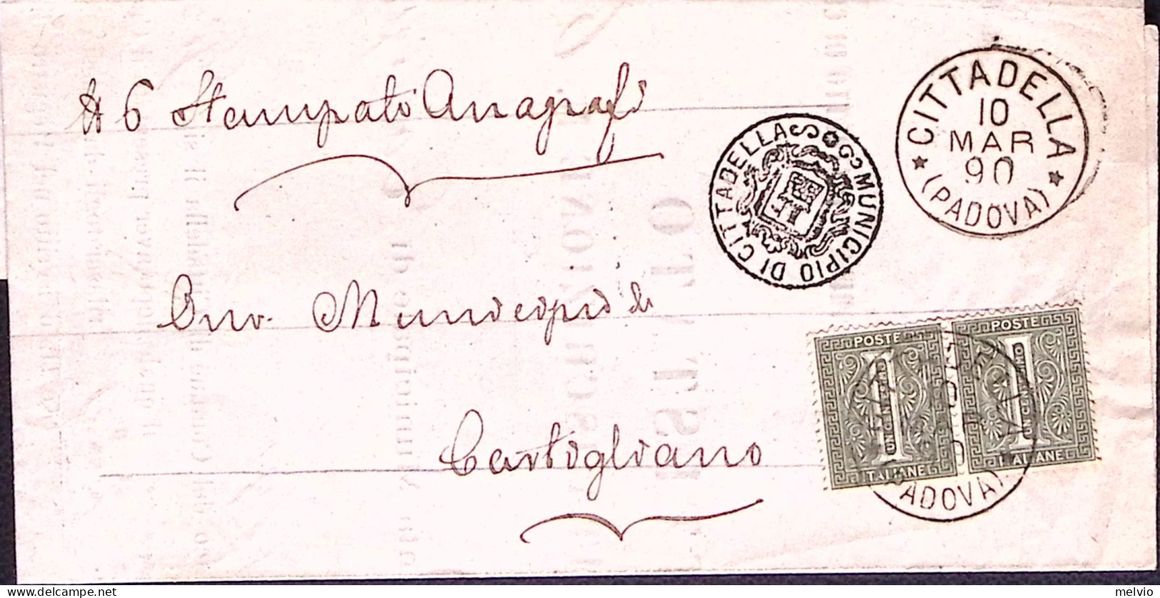 1890-CITTADELLA C1 (10.3) Su Stampa Affrancata CIFRA Coppia C.1 - Marcophilie