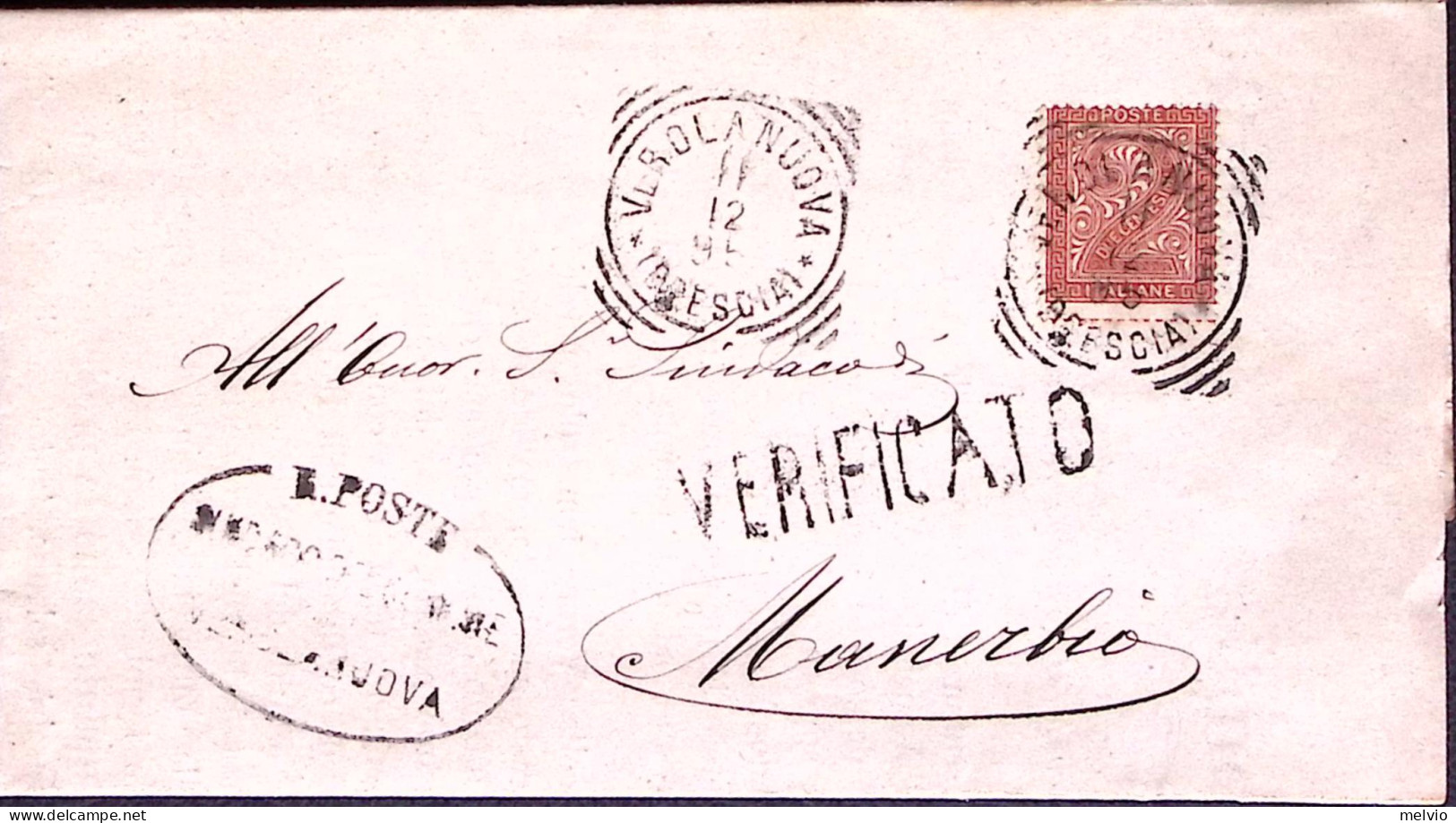 1895-VEROLANUOVA Tondo Riquadrato (11.12) Su Stampati Affrancato CIFRA C.2 - Marcophilia