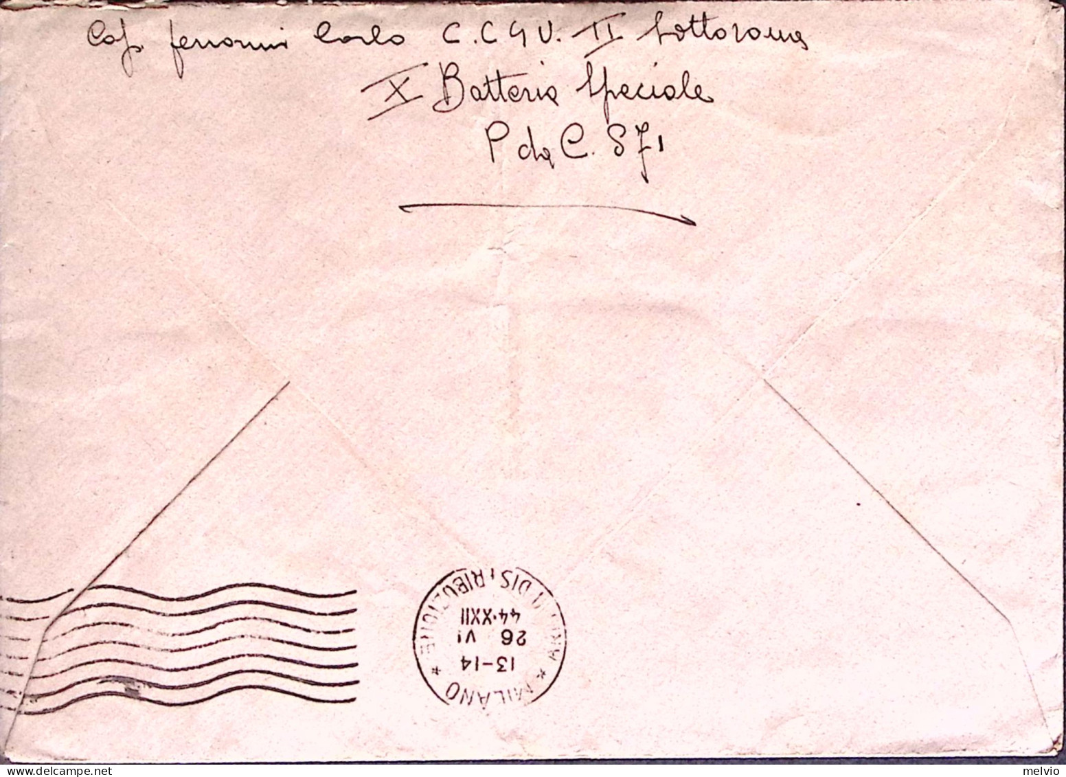 1944-R.S.I. P.d.C. N.789 C.2 (24.6) Su Busta Affrancata Coppia Monumenti C.25 - Poststempel