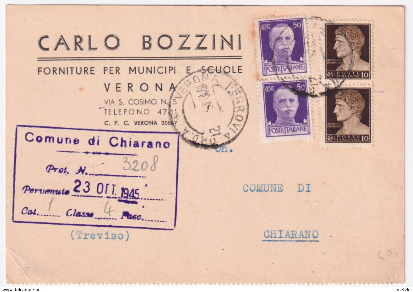 1945-Imperiale Senza Fasci Novara Coppia C.10 + Imperiale Coppia C.50 (249+536)  - Poststempel