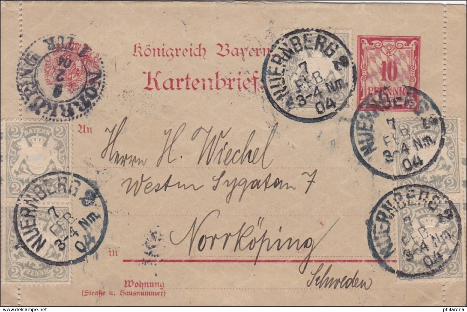 Bayern: Kartenbrief 1904 Von Nürnberg Nach Schweden - Briefe U. Dokumente