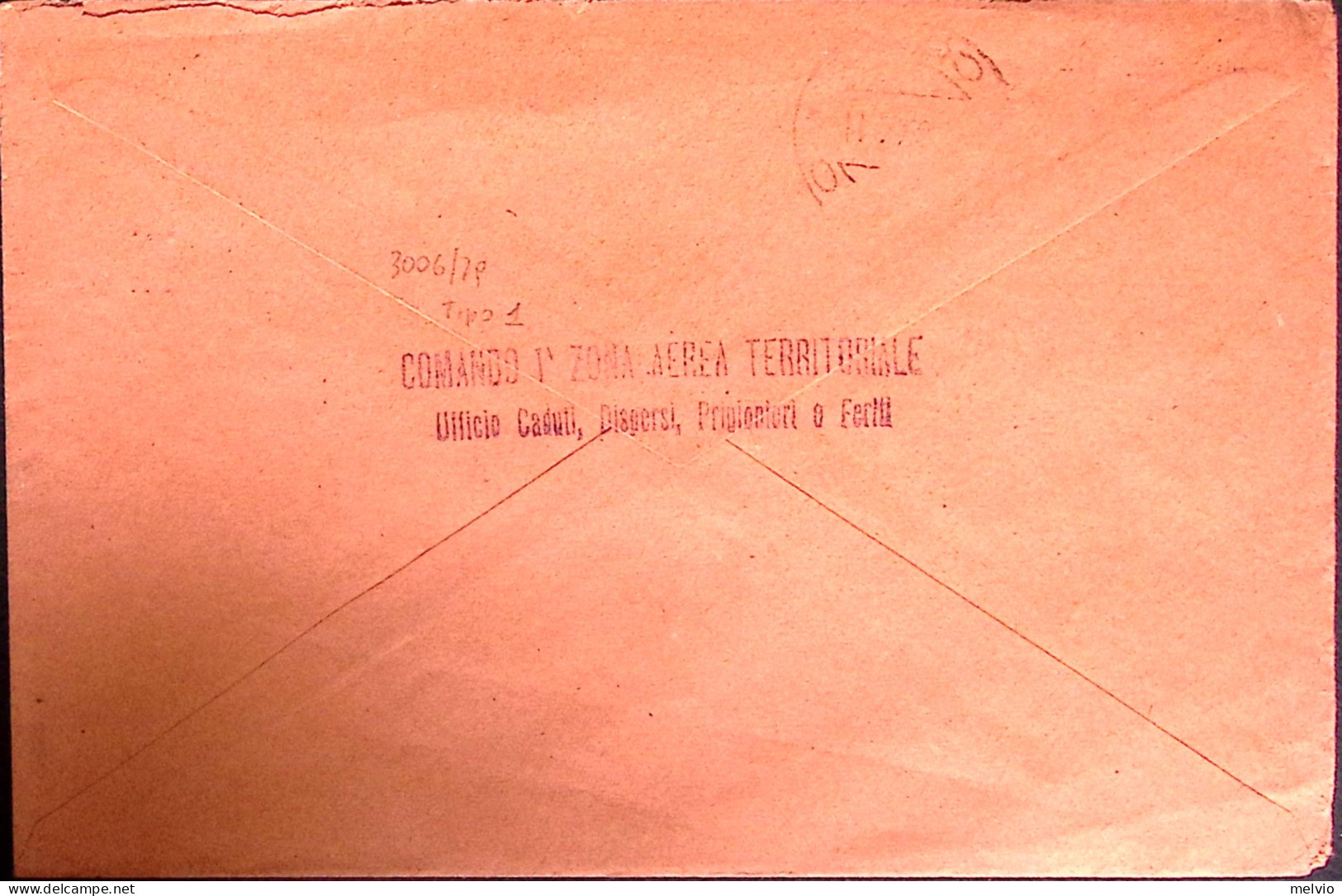 1944-R.S.I. COMANDO 1 ZONA TERRITORIALE Lineare In Gomma Viola Su Busta Di Servi - Guerre 1939-45